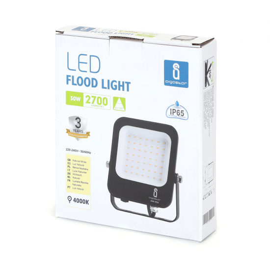 Aigostar outdoor flood light LED, 30W, IP65, 4000K, 2700lm, black, 219512