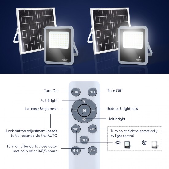 Aigostar outdoor flood light with solar panel LED, 200W, IP65, 6500K, 1600lm, 212018