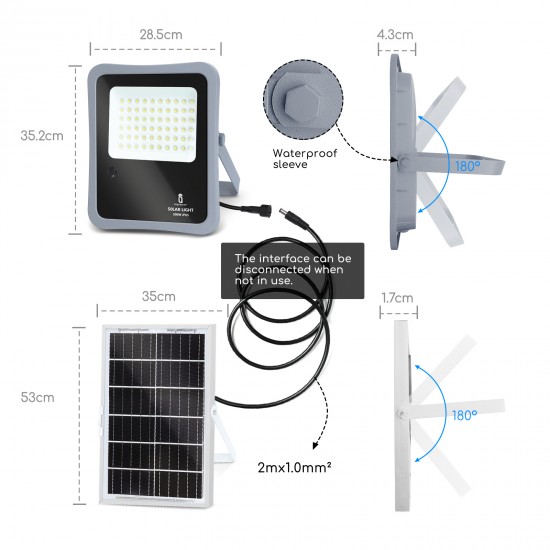 Aigostar outdoor flood light with solar panel LED, 300W, IP65, 6500K, 2400lm, 212025
