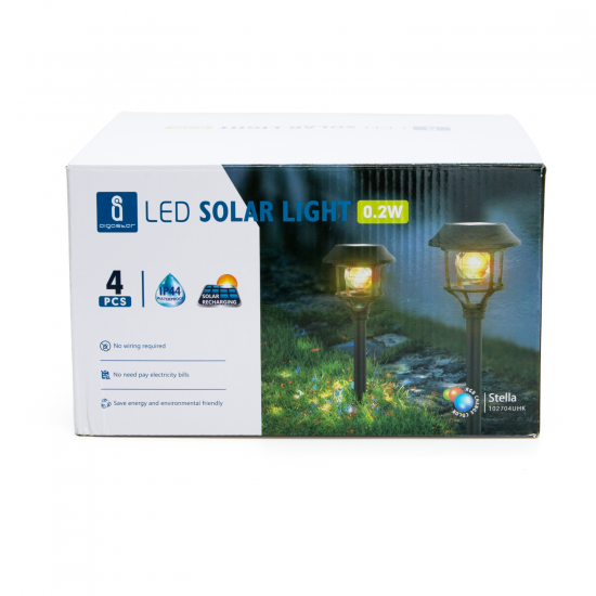 Outdoor solar lamp LED, 0.2W, RGB, IP44, 4pcs in set, Stella 204952