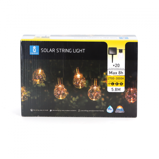 Outdoor solar 20LED string light LED, 5.8m, 3000K, IP44, 208813