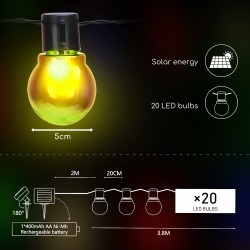 Outdoor solar 20LED string light LED, 5.8m, IP44 multicolor, 208820