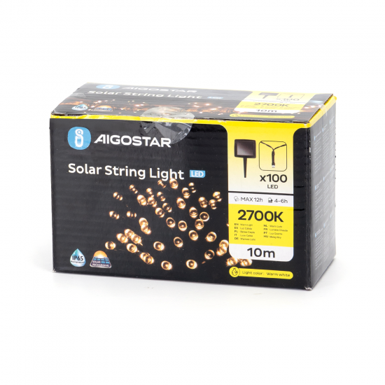 Outdoor solar 100LED string light LED, 12m, IP65 2700K warm white, 286668