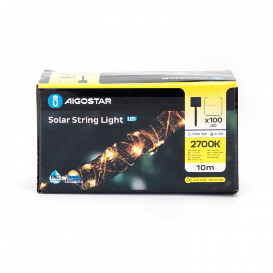 Outdoor solar 100LED string light LED, 12m, IP65 2700K warm white, 286644