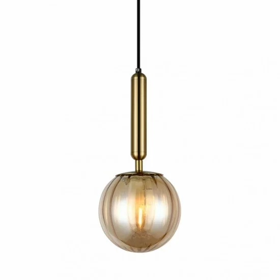 Italux Pendelleuchte 1xE27x5W, Bernstein und Messing, Ravena PND-2324-1 BRO+AMB Italux Pendelleuchte 1xE27x5W, Bernstein und Messing, Ravena PND-2324-1 BRO+AMB
