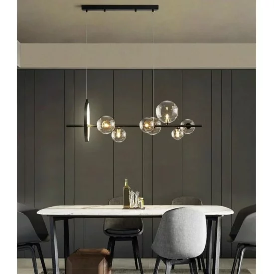 Modern hanging lamp with 7 glass heads, LED, 7x5W+17W, Macrocosm Modern hanging lamp with 7 glass heads, LED, 7x5W+17W, Macrocosm
