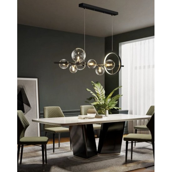 Modern hanging lamp with 7 glass heads, LED, 7x5W+17W, Macrocosm