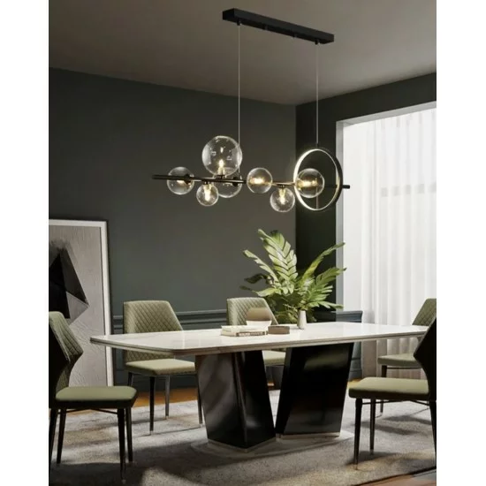 Modern hanging lamp with 7 glass heads, LED, 7x5W+17W, Macrocosm Modern hanging lamp with 7 glass heads, LED, 7x5W+17W, Macrocosm
