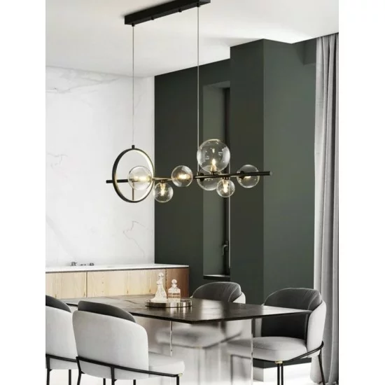 Modern hanging lamp with 7 glass heads, LED, 7x5W+17W, Macrocosm Modern hanging lamp with 7 glass heads, LED, 7x5W+17W, Macrocosm