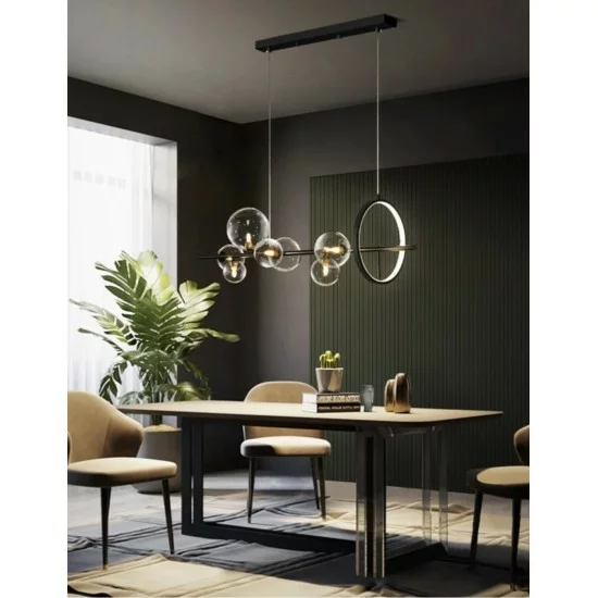 Modern hanging lamp with 7 glass heads, LED, 7x5W+17W, Macrocosm Modern hanging lamp with 7 glass heads, LED, 7x5W+17W, Macrocosm