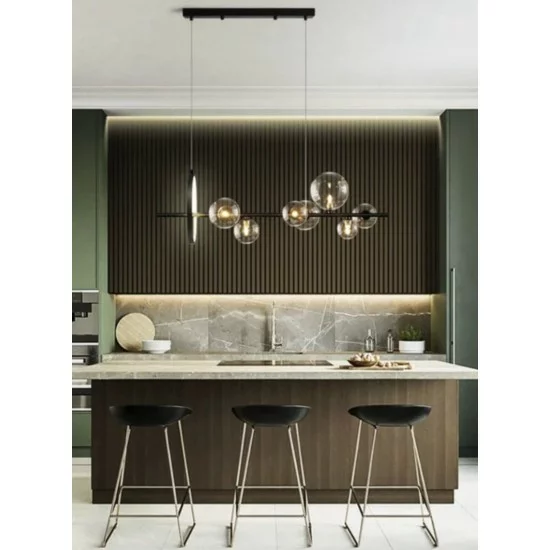 Modern hanging lamp with 7 glass heads, LED, 7x5W+17W, Macrocosm Modern hanging lamp with 7 glass heads, LED, 7x5W+17W, Macrocosm