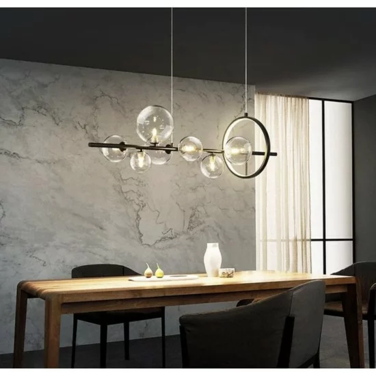 Modern hanging lamp with 7 glass heads, LED, 7x5W+17W, Macrocosm Modern hanging lamp with 7 glass heads, LED, 7x5W+17W, Macrocosm