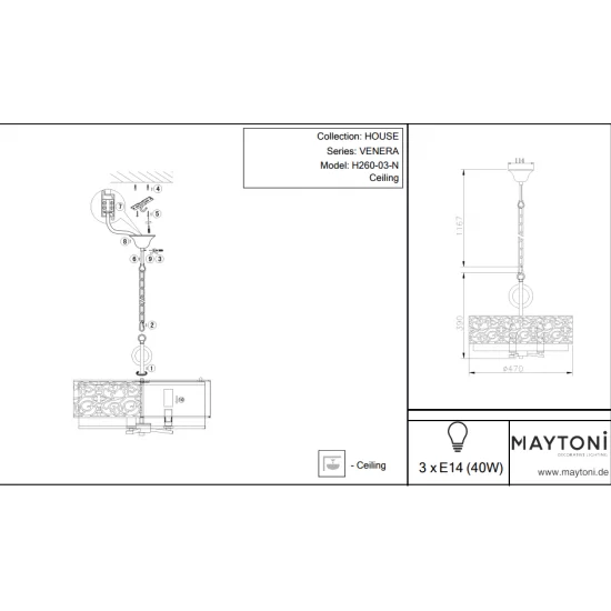 Maytoni chandelier Venera H260-03-N Maytoni chandelier Venera H260-03-N