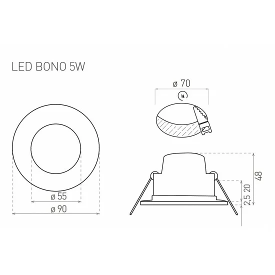 GREENLUX recessed LED light BONO-R 5W, 330lm, 3000K, IP65/20, GXLL080