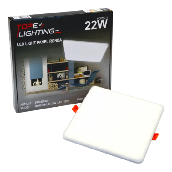 TOPE LIGHTING Iebūvējams kvadrāts LED gaismeklis, RONDA 22W, 3000K, 1516lm 6003000039 TOPE LIGHTING Iebūvējams kvadrāts LED gaismeklis, RONDA 22W, 3000K, 1516lm 6003000039