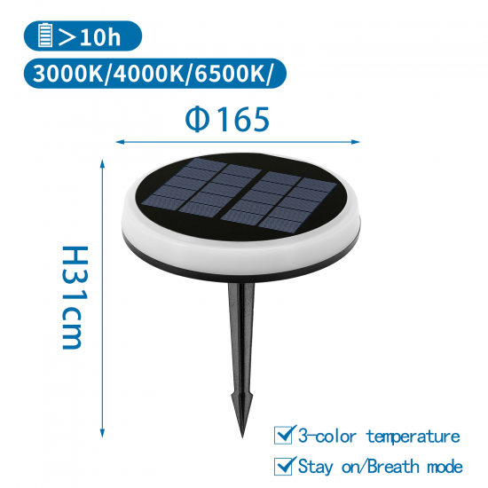 Уличный светильник на солнечных батареях LED, 0.6W, CCT 3000K-4000K-6500K, 20lm, IP65, 218041