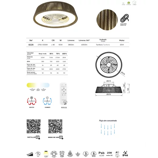 MANTRA outdoor ceiling fan LED, 55W, 3800lm, IP44 remote control, POLINESIA NÁUTICAl mini 8228