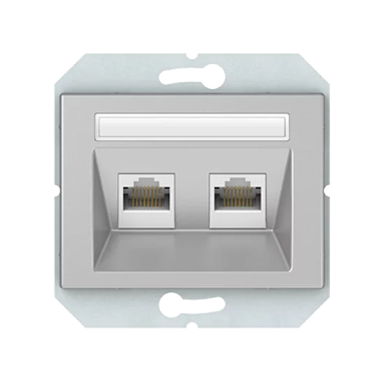 Vilma 2-gang data outlet (2XRJ45 CAT5E UTP), KLRJ45-25e2-02mt metal XP500
