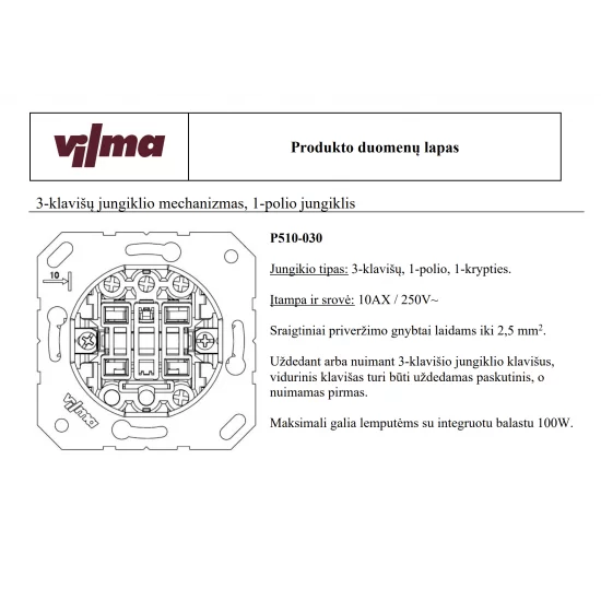 Vilma 3-gang switch without frame, P510-030-02iv, ivory XP500 Vilma 3-gang switch without frame, P510-030-02iv, ivory XP500