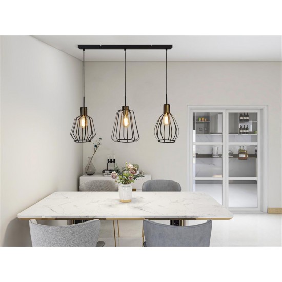 Searchlight Pendant Lamp Melbourne 3xE27x60W, 24053-3BK