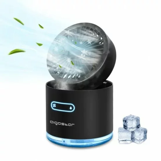 Portatīvais bezvadu ventilators, gaisa dzesētājs ar LED apgaismojumu un USB portu 10W/5V, Windgift, melns Portatīvais bezvadu ventilators, gaisa dzesētājs ar LED apgaismojumu un USB portu 10W/5V, Windgift, melns
