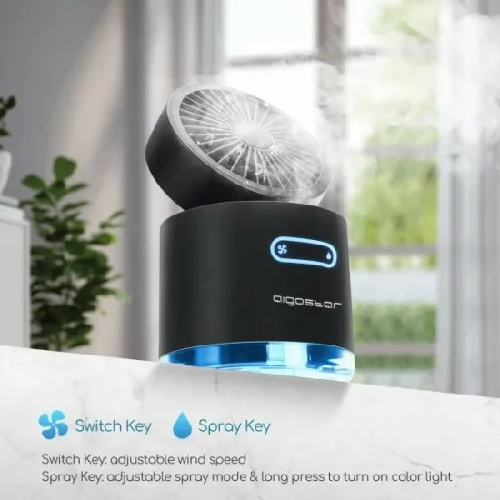 Portatīvais bezvadu ventilators, gaisa dzesētājs ar LED apgaismojumu un USB portu 10W/5V, Windgift, melns Portatīvais bezvadu ventilators, gaisa dzesētājs ar LED apgaismojumu un USB portu 10W/5V, Windgift, melns