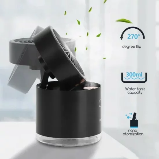 Portatīvais bezvadu ventilators, gaisa dzesētājs ar LED apgaismojumu un USB portu 10W/5V, Windgift, melns Portatīvais bezvadu ventilators, gaisa dzesētājs ar LED apgaismojumu un USB portu 10W/5V, Windgift, melns