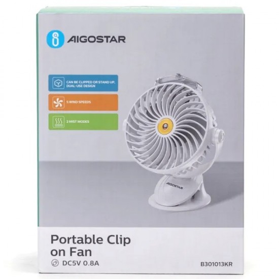 Portable fan with clip and USB port 2W/5V, 409753