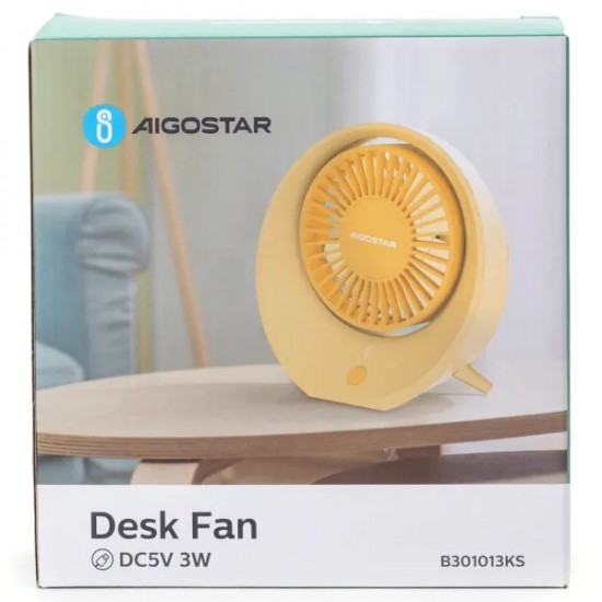 Portable desk fan with USB port 3W/5V, yellow 409760
