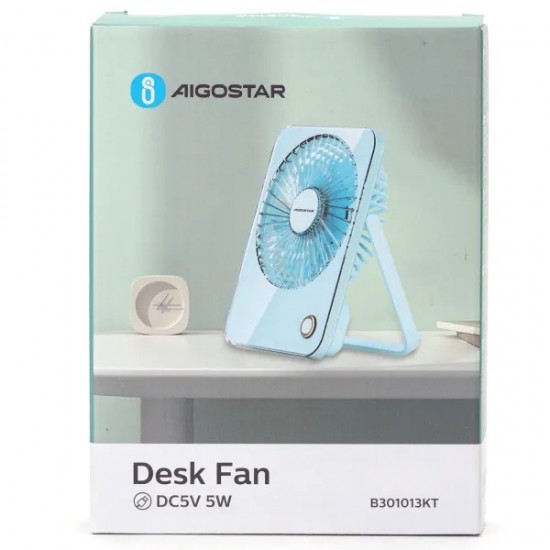 Portable desk fan with USB port 5W/5V, light blue 409777