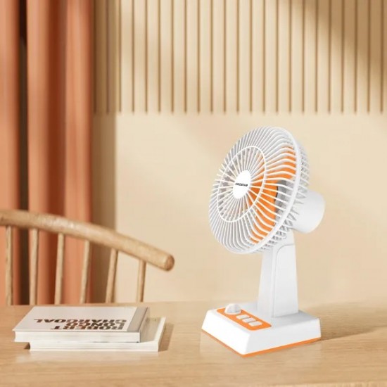 Portable desk fan with USB port, retro design, without battery, 3.5W/5V, white-orange 409784