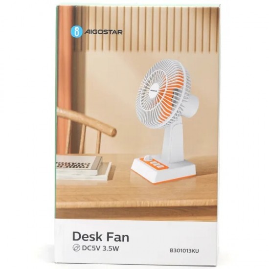 Portable desk fan with USB port, retro design, without battery, 3.5W/5V, white-orange 409784