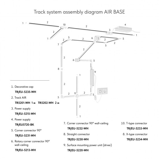 AIR adjustable 90 degree corner connector wall-to-ceiling with a movable element, white AIR adjustable 90 degree corner connector wall-to-ceiling with a movable element, white