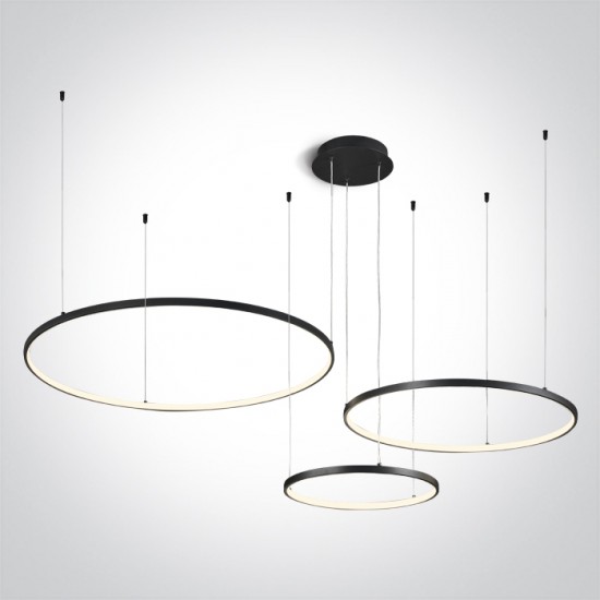 ONE LIGHT Pendelleuchte, rund mit 3 Ringen 65W, LED, dimmbar, schwarz 63150B/B/W