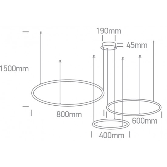 ONE LIGHT Pendelleuchte, rund mit 3 Ringen 65W, LED, dimmbar, schwarz 63150B/B/W