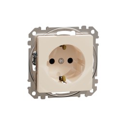 Socket 1-gang flush-mounted with side earth, screw terminals and shutters, beige SEDNA Design