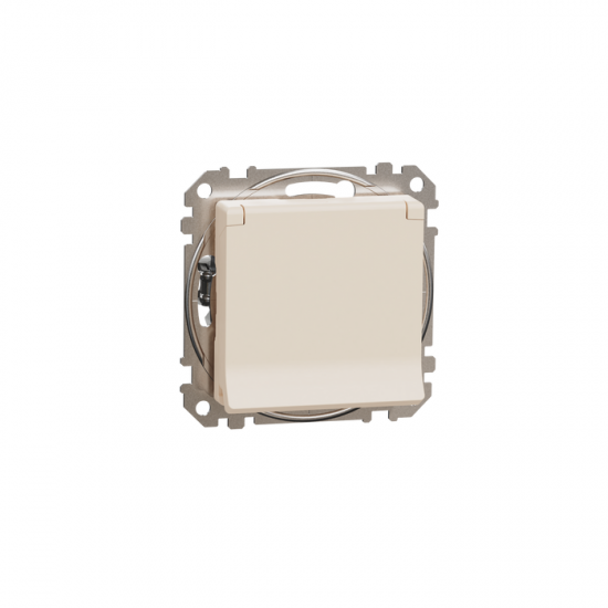 1-fach Schutzkontakt-Steckdose, Unterputz, mit schraublose Klemmen und Kinderschutz, mit Klappdeckel Beige SEDNA Design