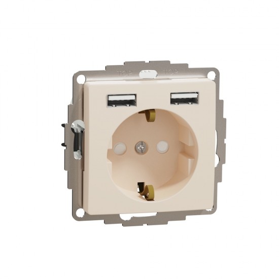 1-fach Schutzkontakt-Steckdose, Unterputz, mit schraublose Klemmen 2xUSB max 2.4A, Beige SEDNA Design