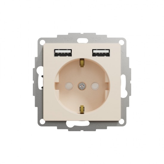1-fach Schutzkontakt-Steckdose, Unterputz, mit schraublose Klemmen 2xUSB max 2.4A, Beige SEDNA Design