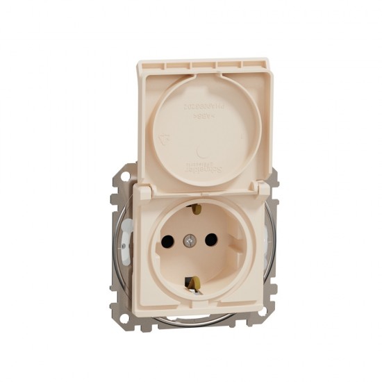 1-fach Schutzkontakt-Steckdose, Unterputz, mit Schraubklemmen und Kinderschutz, mit Klappdeckel IP44 Beige SEDNA Design
