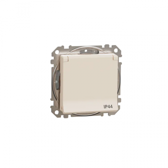 1-fach Schutzkontakt-Steckdose, Unterputz, mit Schraubklemmen und Kinderschutz, mit Klappdeckel IP44 Beige SEDNA Design