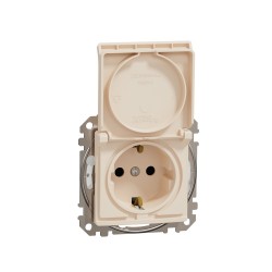 1-fach Schutzkontakt-Steckdose, Unterputz, mit schraublose Klemmen und Kinderschutz, mit Klappdeckel IP44 Beige SEDNA Design