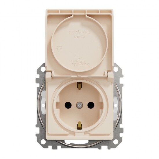 1-fach Schutzkontakt-Steckdose, Unterputz, mit schraublose Klemmen und Kinderschutz, mit Klappdeckel IP44 Beige SEDNA Design