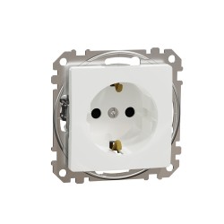 Socket 1-gang flush-mounted with side earth, screw terminals and shutters, white SEDNA Design