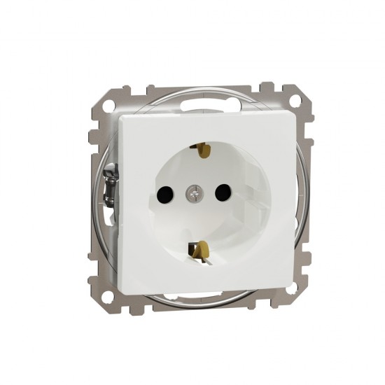 Socket 1-gang flush-mounted with side earth, screw terminals and shutters, white SEDNA Design