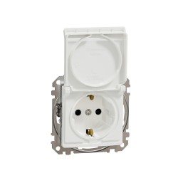 Socket 1-gang flush-mounted with side earth, screw terminals and shutters, with lid white SEDNA Design