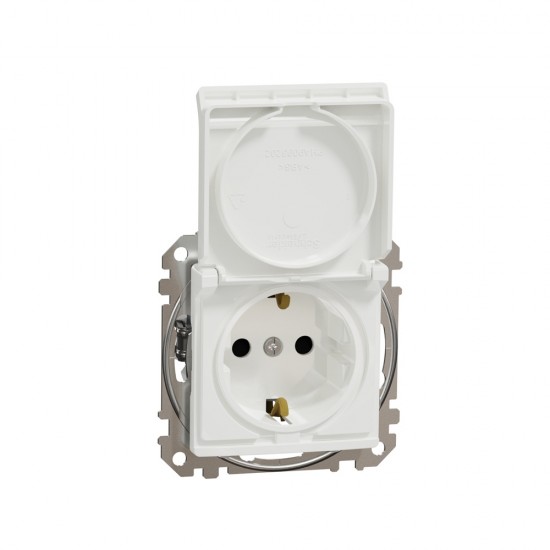 Socket 1-gang flush-mounted with side earth, screw terminals and shutters, with lid white SEDNA Design