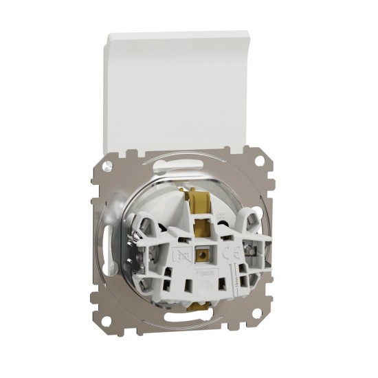 Socket 1-gang flush-mounted with side earth, screw terminals and shutters, with lid white SEDNA Design