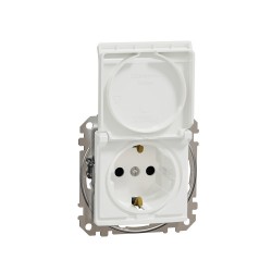 Socket 1-gang flush-mounted with side earth, screwless and shutters, with lid white SEDNA Design