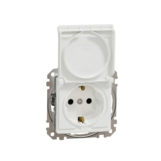 Socket 1-gang flush-mounted with side earth, screwless and shutters, with lid white SEDNA Design